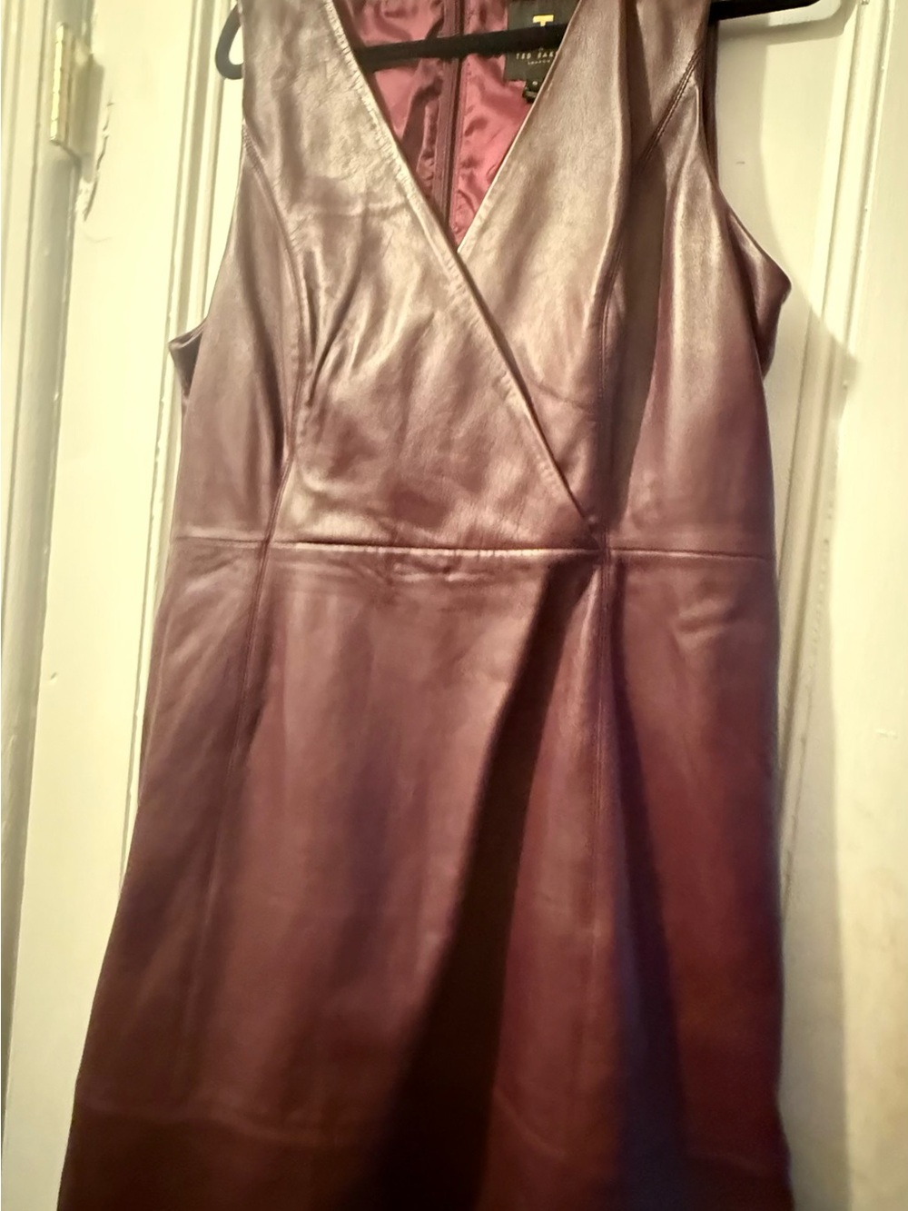 Ted BAKER PALMARA Genuine Leather belted wrap dress in Wine Size 6 US Size 14